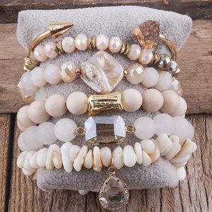 Natural Freshwater Shell,Moonstone, Riverstone, Druzy quartz bangle bracelets se